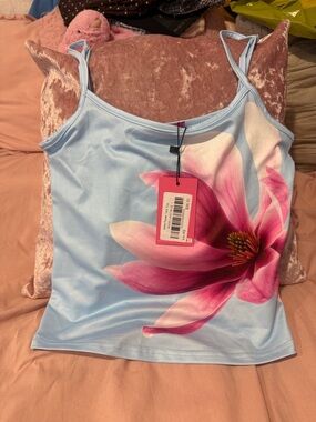 Edikted Floral Print Light Blue Cami Tank Top - Girls Size XS